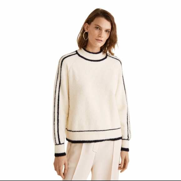 MANGO Contrasting Stripe Cream/Black Soft Sweater. Sz. Large. NWOT - Picture 3 of 10